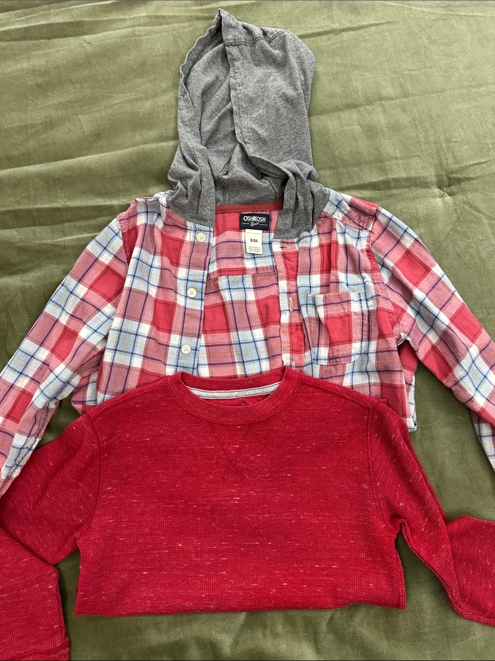 OshKosh B'gosh Red and Gray Plaid Hooded Button-Down Shirt